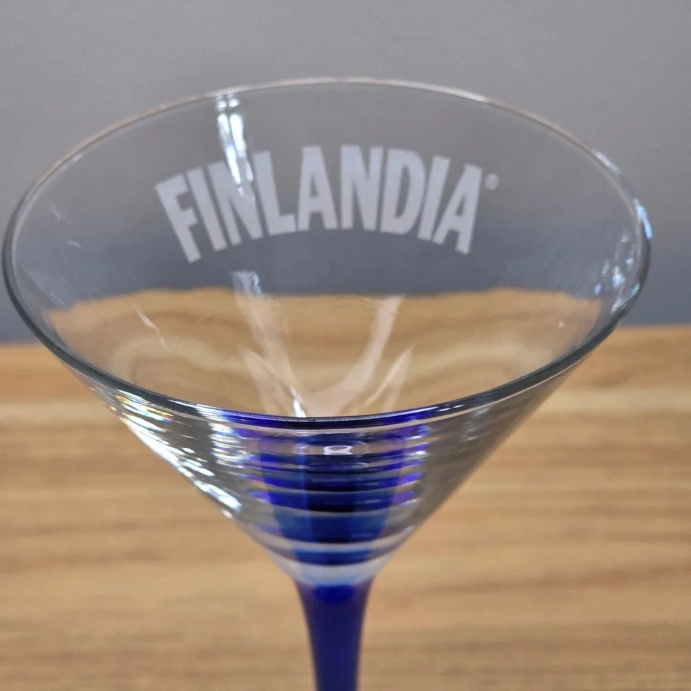 Vtg Finlandia Vodka Martini Glass Blue Stem Barware Cocktail Glass‎ Collectible